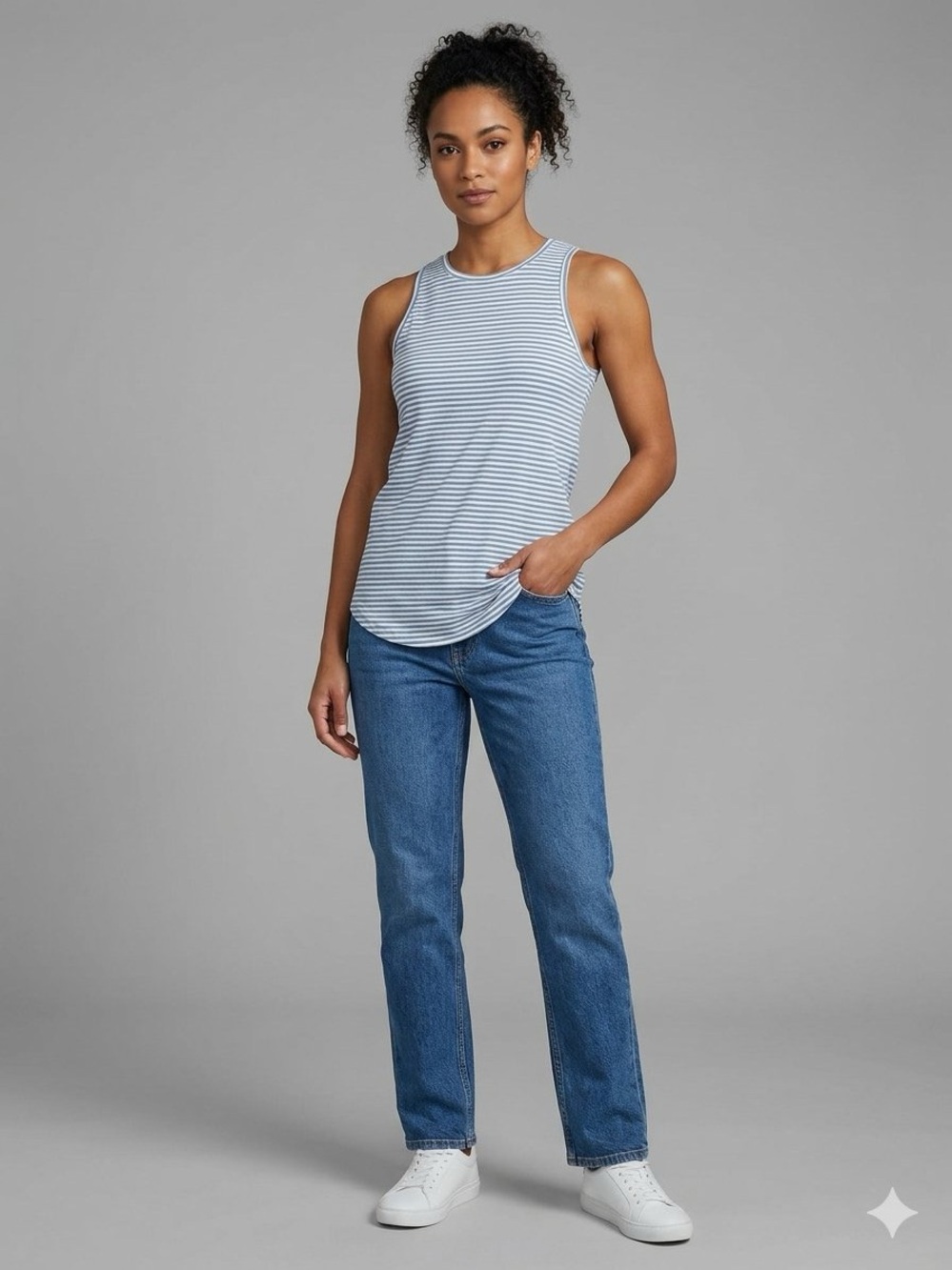 Ag Adriano Goldschmied Light Blue and White Striped Ribbed Tank